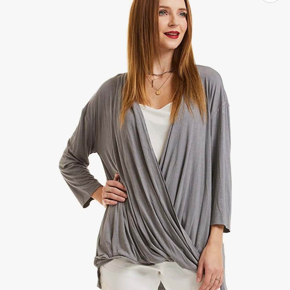 NWT. SONJA BETRO Women's Knit Surplus Cowl Neck 3/4 Sleeve Tunic.